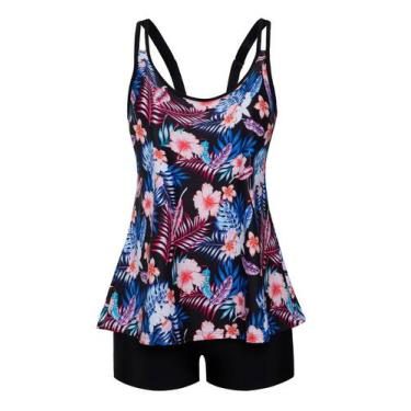 Imagem de Maiô Arolina Retro Tummy Control Tankini Preto Floral 22W
