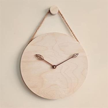 Imagem de ZYHSIJOBAS Relógio de parede nórdico com pingente de madeira para sala de estar e cozinha relógios pendurados relógio de parede móveis