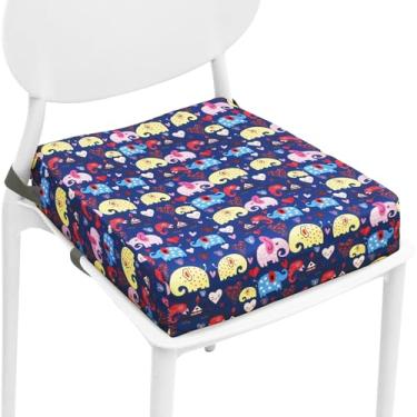 Imagem de Assento infantil com cinto de segurança ajustável de 8 cm extra grosso macio almofada infantil lavável para mesa de jantar (elefante colorido)