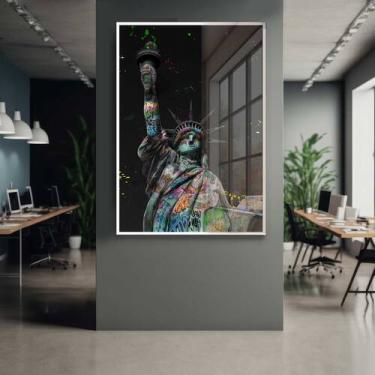Imagem de Quadro Decorativo com Moldura e Acrilico Cristal Vidro Estátua Liberda