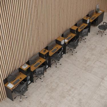 Imagem de Conjunto De Escritório Tech 5 Livreiro 1 Buffet E 6 Mesas 90 - Preto E Cedro Preto E Cedro