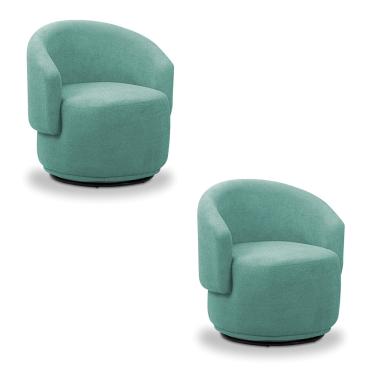 Imagem de Poltrona Decorativa Orgânica Giratória Kit 2 Névoa Bouclê Azul Turquesa E03 - D'Rossi