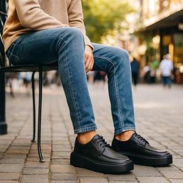 Imagem de Tênis Confort Masculino em Couro Premium Solado Alto Estilo Urbano Sofisticado-Masculino