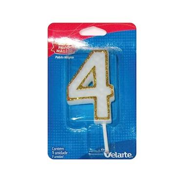 Imagem de Vela De Aniversário Branco C/Glitter Dourado 4