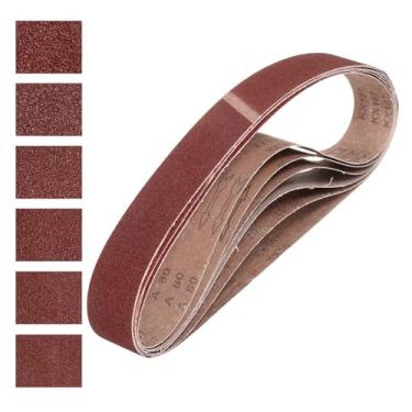 Imagem de HARFINGTON 2 correias de lixamento de 122 cm, 6 peças de lixa abrasiva de óxido de alumínio de 36/40/60/80/100/120 grãos para madeira, polimento de metal, afiador de facas