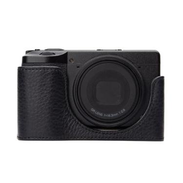 Imagem de GRIV Capa de câmera vintage de couro genuíno para RICOH GR IV Capa protetora de câmera semi-envolvente feita à mão (linha preta e preta)