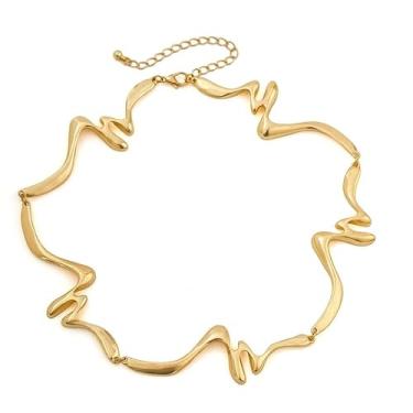 Imagem de Choker Aro Feminino Dourado Articulado Abstrato Ajustável Contemporâneo- Colar Gargantilha Feminina Orgânica Statement Curvas Irregular Versátil-Presente Colar Luxo Moderno Datas Especiais Festa Amiga Namorada Mãe Esposa
