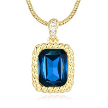 Imagem de Poekio Colar de ouro para mulheres - pingente quadrado de pedra de nascimento de cristal - corrente banhada a ouro 18K, joia para mulheres, presentes de aniversário para sua esposa, namorada, mãe