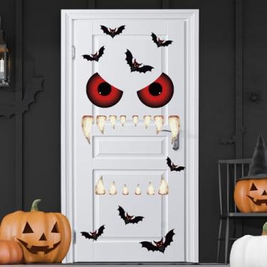 Imagem de Containlol Decorações de quadro de avisos de Halloween, decorações assustadoras de porta de sala de aula, presas assustadoras, olhos de monstro, recortes de papel, adesivos de parede de morcego para