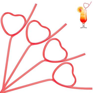 Imagem de Soledea 12 canudos loucos de coração vermelho para crianças e adultos, canudos de plástico reutilizáveis para presente de dia dos namorados, Natal, aniversário, festa de casamento, decoração