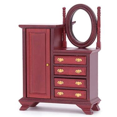 Imagem de Yctze 1:12 Penteadeira Em Miniatura para Casa de Bonecas para Sala de Estar - Acessórios de Decoração de Móveis para Casa de Boneca de Madeira (Modelo de armário de vestir)