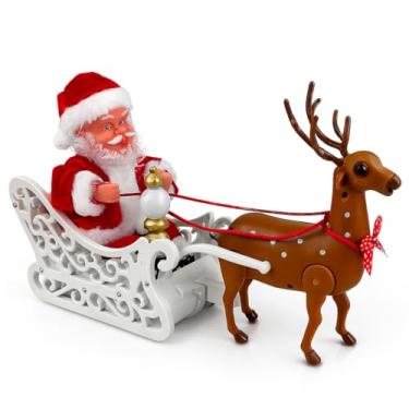 Imagem de Trenó Musical Papai Noel com Luz e Movimento Automático – Enfeite Natalino com Som, Rena Decorativa e Lanterna Iluminada para Decoração de Natal e Presentes