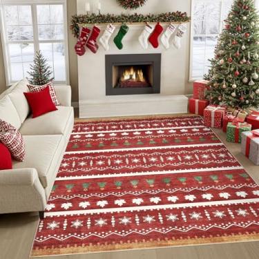 Imagem de Tortania Tapete de Natal para sala de estar – 12 x 18 cm, lavável, grande, neutro, boêmio, marroquino, boêmio, casa de fazenda, tapete interno para quarto, embaixo da mesa de jantar, decoração de