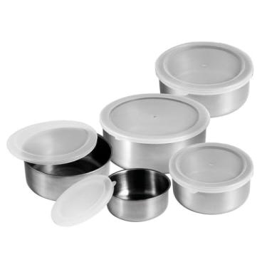 Imagem de Conjunto de Tigelas Potes de Inox com Tampa – 5 peças