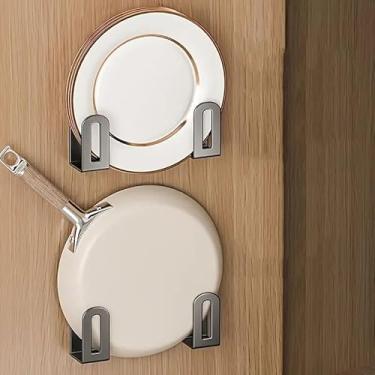 Imagem de 2 ganchos de cozinha de fácil instalação, armazenamento multifuncional de parede de aço inoxidável para cozinha, quarto, banheiro, organizador de tampa de panela, suporte de tábua de corte, cinza