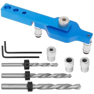 Imagem de Kit de gabarito de cavilha autocentralizante, guia de perfuração de marcenaria de precisão para marcenaria, localizador de perfuração de liga de alumínio com 3 brocas para perfuração e posicionamento