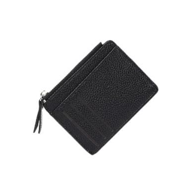 Imagem de Carteira compacta com porta-cartões para mulheres, organizador de couro fino com bolso com zíper, Preto, Small, Clássico