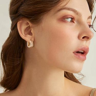 Imagem de Brincos de prata esterlina 925 banhados a ouro 14 K, brincos de argola de prata grossa para mulheres, brincos de argola de zircônia cúbica pequenos, hipoalergênicos, argolas grossas para presente de