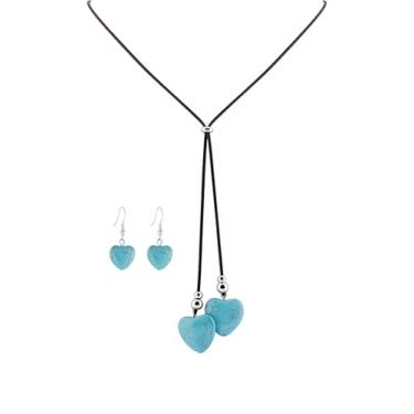 Imagem de MINACHI Boho Colar minimalista com pingente de coração turquesa criado com brincos de coração combinando, joia boêmia, presente para mulheres