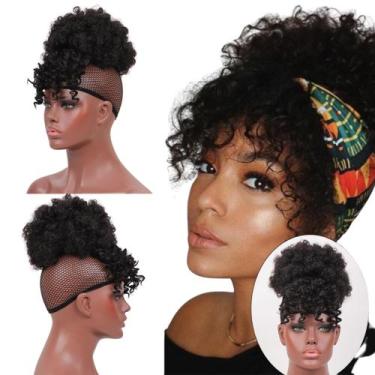 Imagem de Rabo Cacheado Afro Puff 25cm Com Franja Fibra Premium Cores - Maya Hai