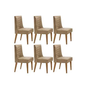 Imagem de Cadeira Sala De Jantar Dafne Kit 6 Un Madeira Capuccino-linho Bege Turim - Rufato