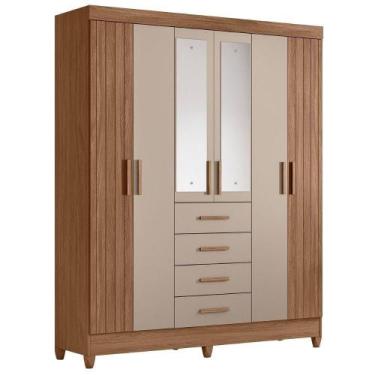 Imagem de Guarda Roupa Casal Espelho 6p 165 Cm Aruba Carvalho Fendi Friso Moval 