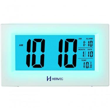 Imagem de Relógio Despertador Digital Luz Noturna Preto Herweg 2972 Branco