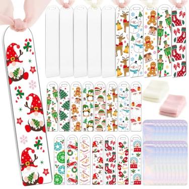 Imagem de Dazoratix Marcadores de página de acrílico de Natal – 60 peças, kit de fabricação de marcas de livro de homem de gengibre de árvore de Natal, adesivos UV DTF, envoltório com fitas, adesivos de papai
