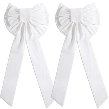 Imagem de 2 peças grandes laços de veludo de Natal 89 x 45,7 cm, decoração de árvore de Natal, grande laço de veludo, grinalda de Natal, enfeites de férias para casa, interior, exterior, porta, cerca, escadas