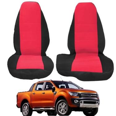 Imagem de GXARTS 2 peças dianteiro 60/40 lado do motorista e do passageiro substituição alta banco traseiro capa de assento de carro pano preto e vermelho compatível com capas de assento Ford Ranger XLT 1998