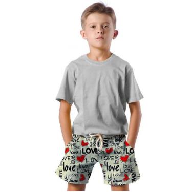 Imagem de Shorts Infantil Bermuda Calção Praia Verão Love Love Coração Heart 296