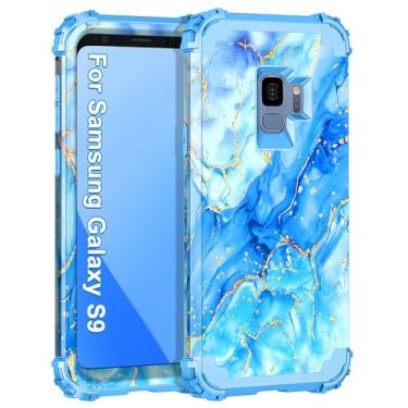 Imagem de Casetego Capa para Galaxy S9, capa protetora antiderrapante resistente à prova de choque de três camadas + capa protetora antiderrapante de silicone macio para Samsung Galaxy S9, Celeste