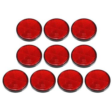 Imagem de Generic Refletor autoadesivo refletor refletivo redondo de segurança para postes de portão, carros, reboque, motocicleta, caminhões, barco, bicicleta, vermelho, 10 peças