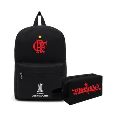 Imagem de Mochila e Estojo Casual Alça Reforçada Resistente Premium Escolar Facu