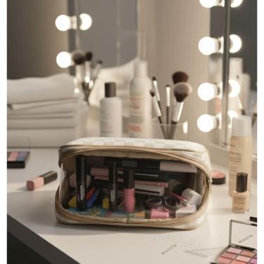 Imagem de Kit 2 Necessaire Feminino Alça de Mão Bolsa para Maquiagem Acessórios Viagem Luxo Grande 2 Peças Fashion Moda