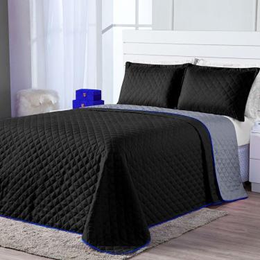 Imagem de Kit Cobre Leito Dual Color Preto Cinza Casal Padrão 03 Peças