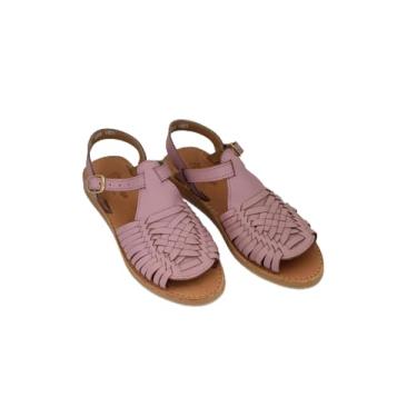 Imagem de Macarena Collection Sandálias femininas de couro para mulheres | Huarache sandálias mexicanas feitas à mão | Sandálias femininas confortáveis e elegantes 3044, rosa, 38