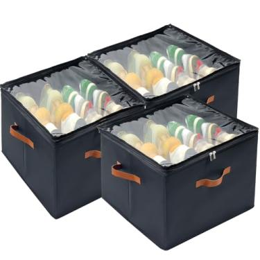 Imagem de Vexalora Organizador de sapatos para armário, pacote com 3 caixas de armazenamento de sapatos com capa transparente, divisórias ajustáveis para 24 a 48 pares, preto