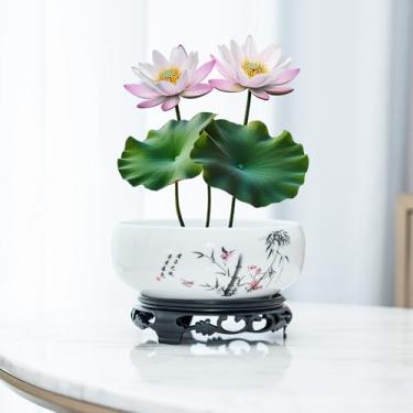 Imagem de Vaso de tigela de lótus - vasos de cerâmica para plantas com suporte para nenúfares hidropônicos e árvores de bonsai, vasos de bonsai para decoração interna/externa - exibição de arte zen para jardim
