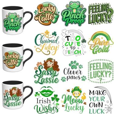 Imagem de Adesivos DTF UV St. Patrick - Pacote engraçado de 12 folhas UV DTF para canecas de vidro de café, decalques DIY para copos, esfregar à prova d'água em transferências para artesanato (alegre São