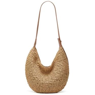 Imagem de Bolsa tiracolo feminina de palha de verão 2025 casual feita à mão bolsa de praia moderna bolsa grande bolsa de bolinhos de vime, Camelo, 42 x 1 x 30 cm