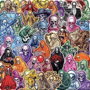 Imagem de Pacote de adesivos Skeleton, 55 peças de vinil Grim Reaper à prova d`água