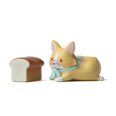 Imagem de Escultura de cachorro Corgi fofo de resina com pão, decoração de jardim, 1,3 a 2,3 cm