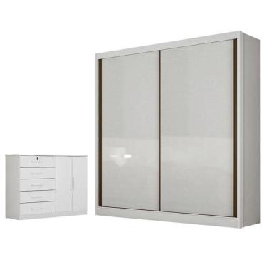 Imagem de Guarda Roupa Solteiro Toledo Com Nicho E Cômoda Seul Neve - Novo Horizonte