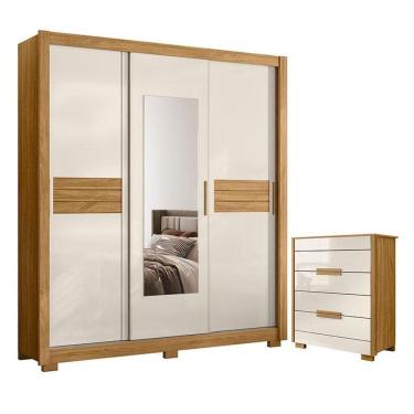 Imagem de Guarda Roupa Casal Canadá E Cômoda Dhara Freijó Off White - Moval