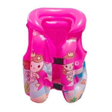 Imagem de Colete Salva-Vidas Infantil com Design de Tubarão, Azul e Rosa, para Crianças 2-6 Anos, Fecho Duplo de Segurança, 40x37cm, Material Inflável (Rosa)