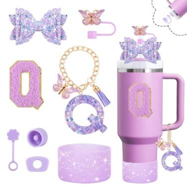 Imagem de Conjunto de acessórios de copo brilhante para copo Stanley Cup 850 g 1,134 g com alça, incluindo decoração de arco de palha, capa de cobertura de palha, bota, rolhas à prova de derramamento, pingentes