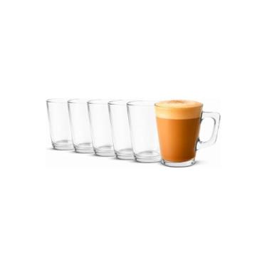 Imagem de Tily Conjunto de 6 Canecas de Vidro, 265ml, 11cm x 7.5cm, Design Moderno com Alça Ergonômica, para Café, Chá e Bebidas Quentes