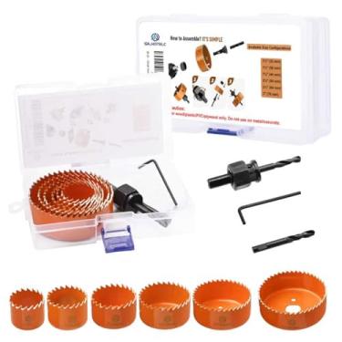 Imagem de Kit de serra de furo de 11 peças (32 a 76 mm) com mandris, mandril, luvas e estojo para madeira macia, placa de PVC, compensado