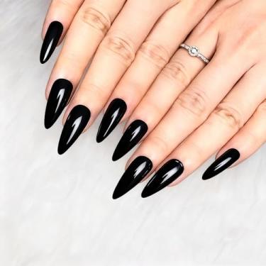 Imagem de CoolNail Kit de pontas de unhas de gel para unhas de Halloween, preto, ponta longa, pontas postiças, acrílico para salão de beleza, unhas falsas artificiais, unhas postiças com adesivo de cola